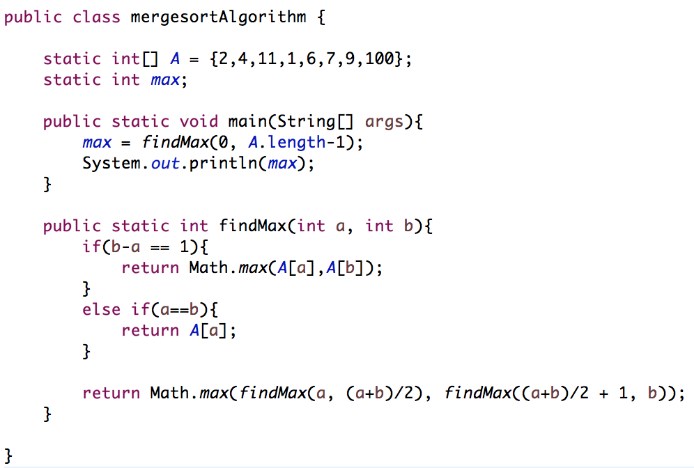 Solved public class mergesortAlgorithm int[] A = int max; {2 | Chegg.com
