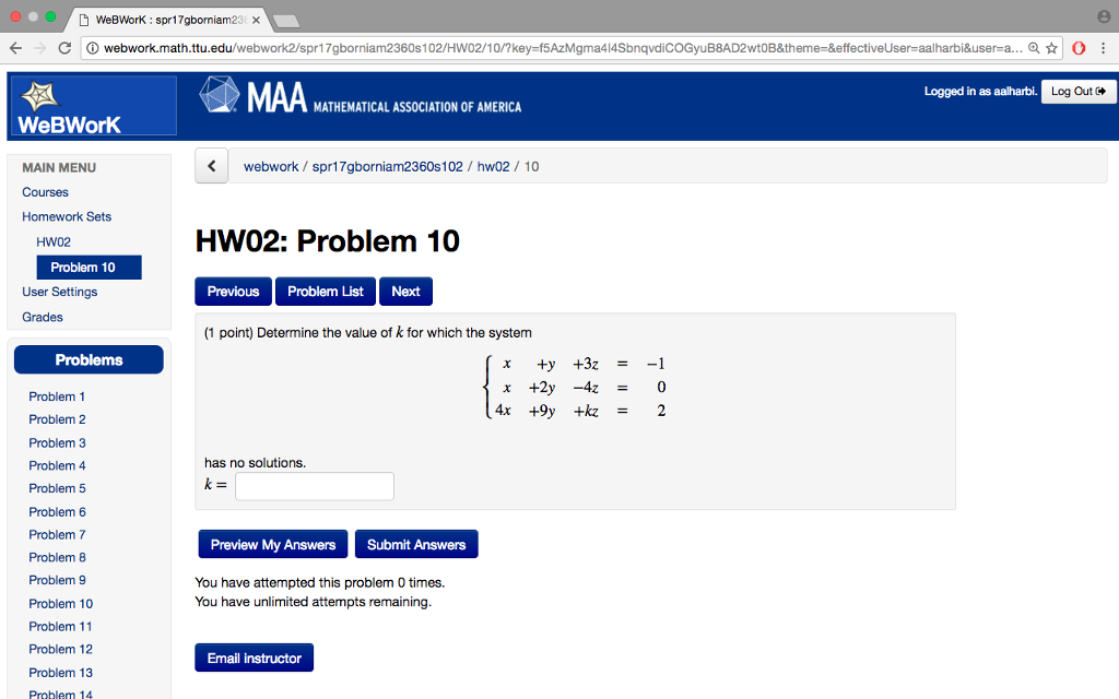 Solved WeBWork Spr17gborniam23 X €- C O Webwork Math | Chegg.com