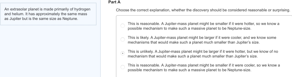 Solved Part A An extrasolar planet is made primarily of | Chegg.com