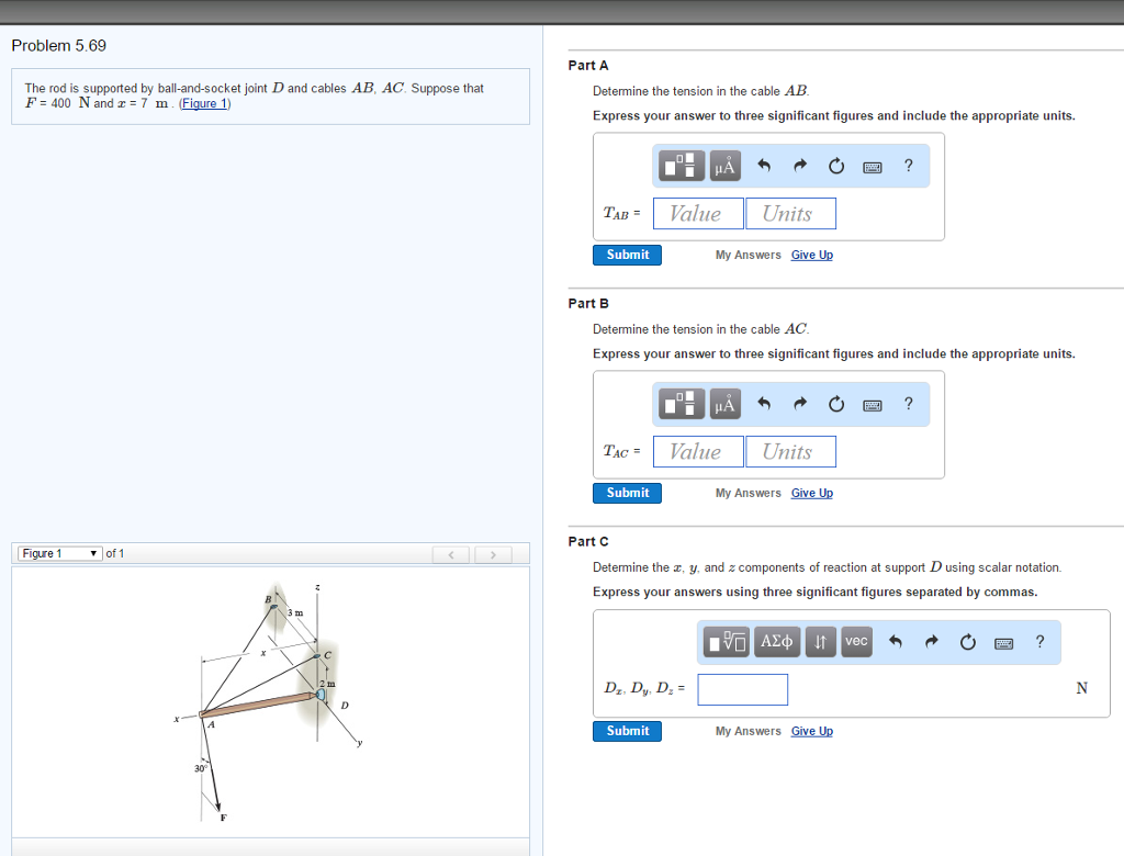 Solved The rod is supported by ball-and-socket joint D and | Chegg.com