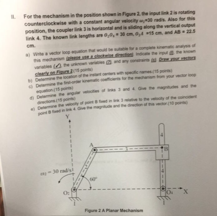 Solved For the mechanism in the position shown in Figure 2. | Chegg.com