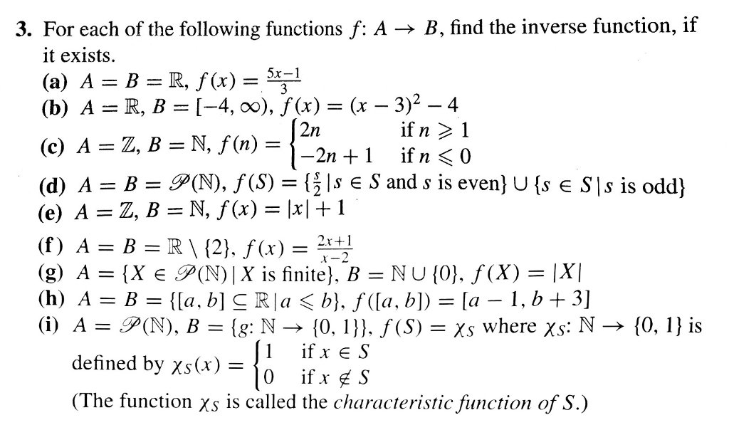 Solved For Each Of The Following Functions F: A Rightarrow | Chegg.com