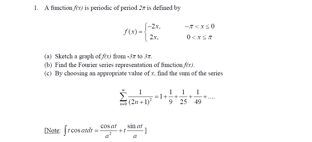 Solved A function f(x) is periodic of period 2pi is defined | Chegg.com