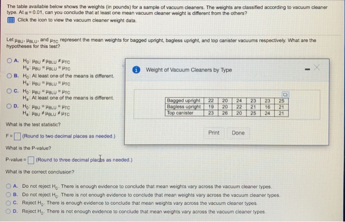 Solved The table available below shows the weights (in | Chegg.com