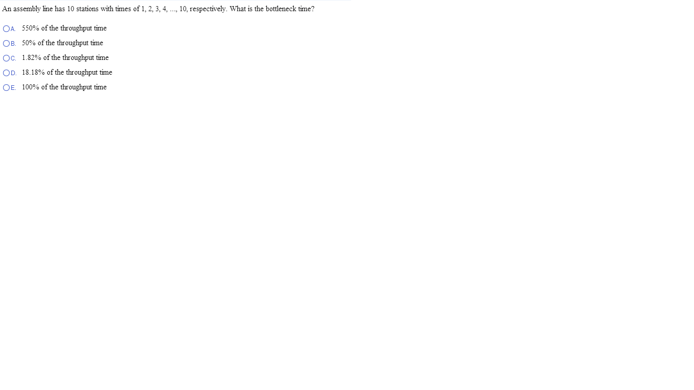 Solved An assembly line has 10 stations with times of 1:2, | Chegg.com