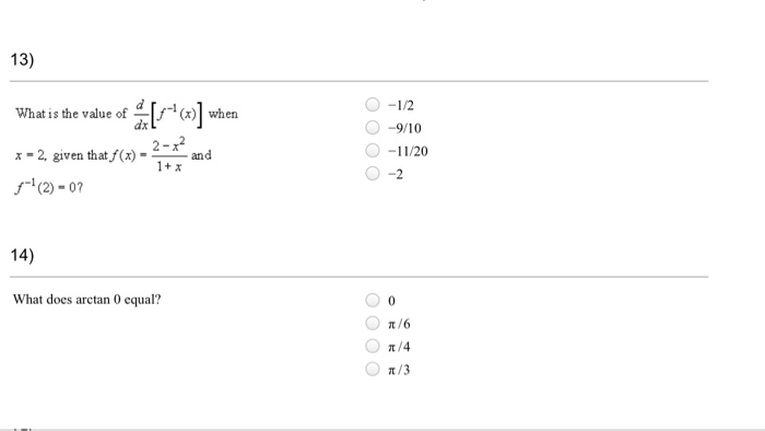 Solved What Is The Value Of D Dx [f^-1 (x)] When X = 2, 