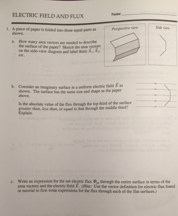 Solved: ELECTRIC FIELD AND FLUX Name Side View Perspective... | Chegg.com