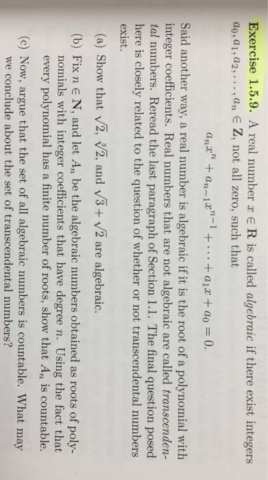 Solved A real number x epsilon R is called algebraic if | Chegg.com