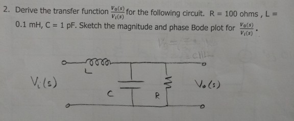 Solved , L = Vo(s) Vi(s) for the following circuit. R = 100 | Chegg.com