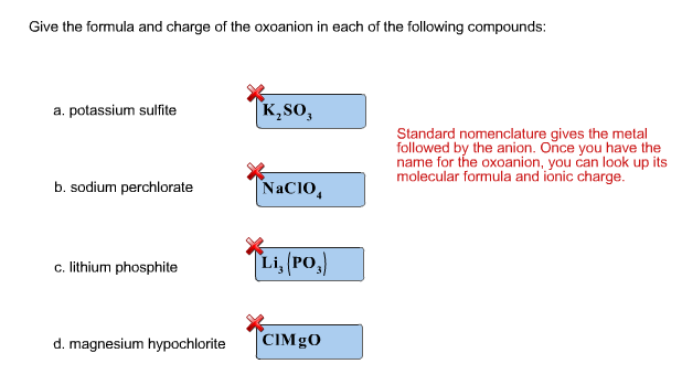 Solved Give the formula and charge of the oxoanion in each | Chegg.com