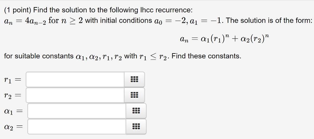 Solved (1 point) Find the solution to the following Ihcc | Chegg.com
