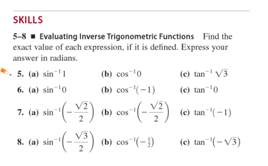 inverse trig functions homework answers