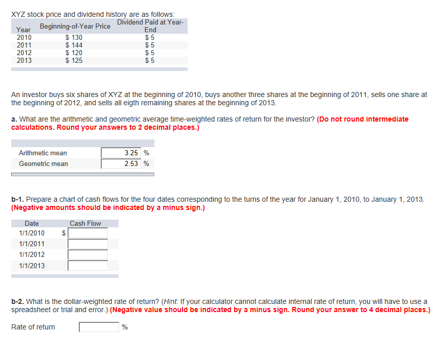 Solved XYZ stock price and dividend history are as follows: | Chegg.com