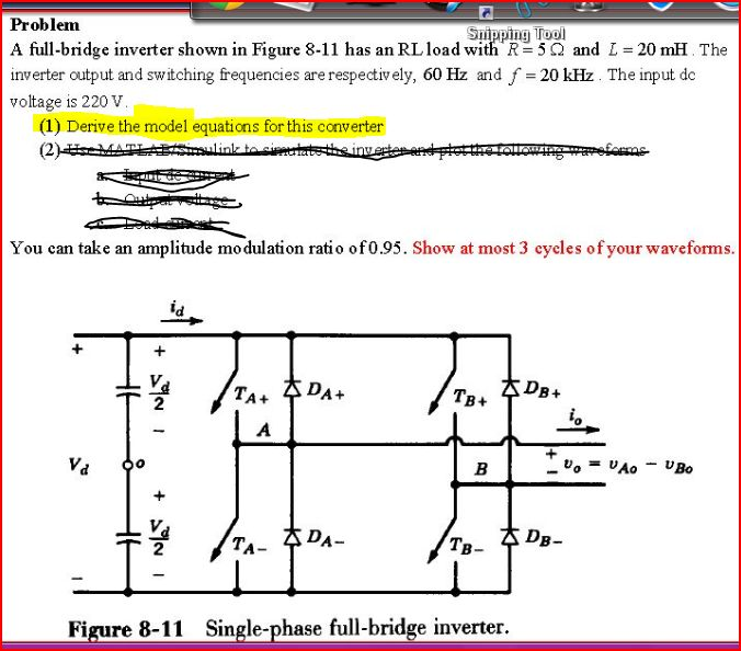 Solved A full-bridge inverter shown in Figure 8-11 has an RL | Chegg.com