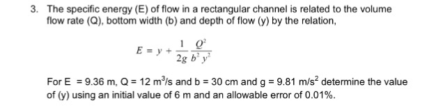 Solved The specific energy (E) of flow in a rectangular | Chegg.com