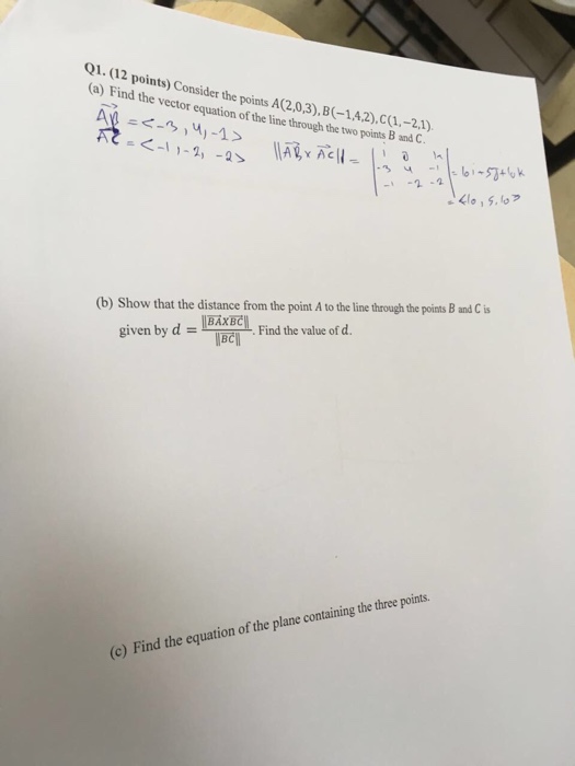 Solved Consider The Points A(2,0,3), B(-1,4,2), C(1,-2,1). | Chegg.com