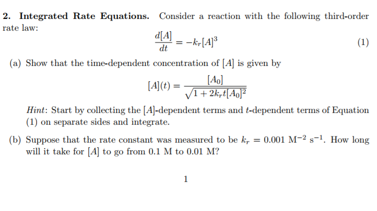 Solved 2. Integrated Rate Equations. Consider A Reaction | Chegg.com