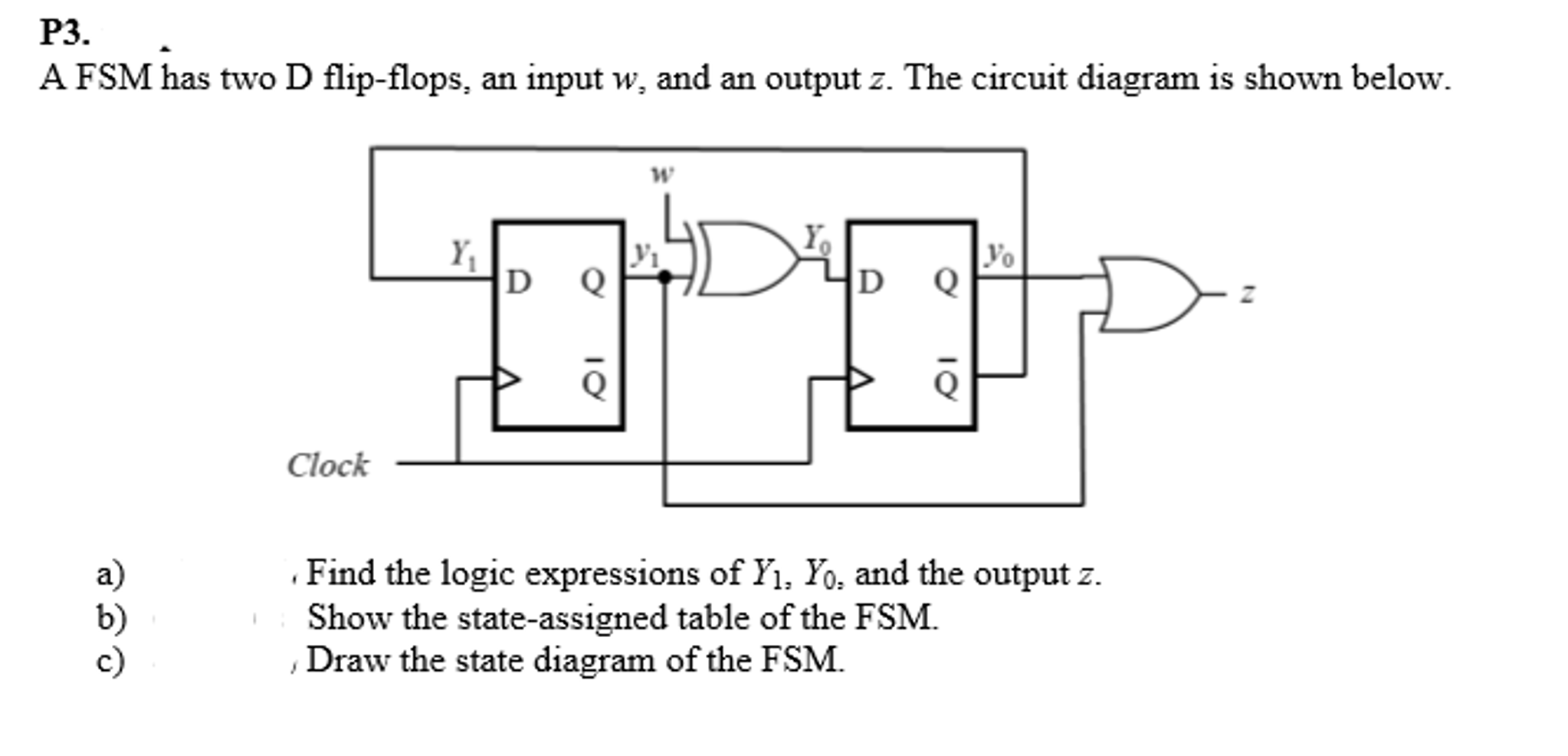 Solved A FSM has two D flip-flops, an input w, and an output | Chegg.com