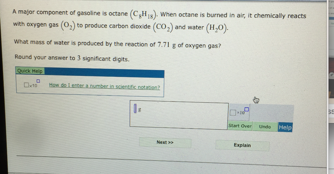 solved-a-major-component-of-gasoline-is-octane-c-8-h-18-chegg