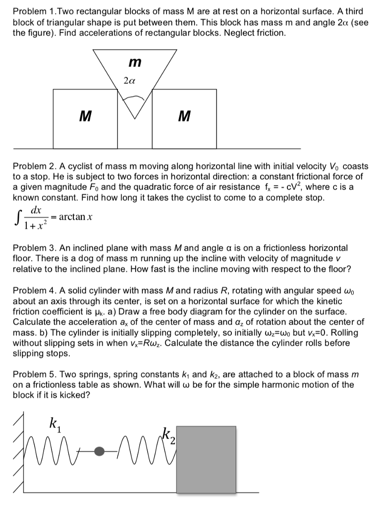 Solved Problem 1.Two rectangular blocks of mass M are at | Chegg.com