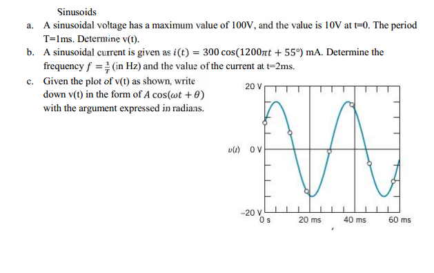 Solved A Sinusoidal Voltage Has A Maximum Value Of 100V, And | Chegg.com