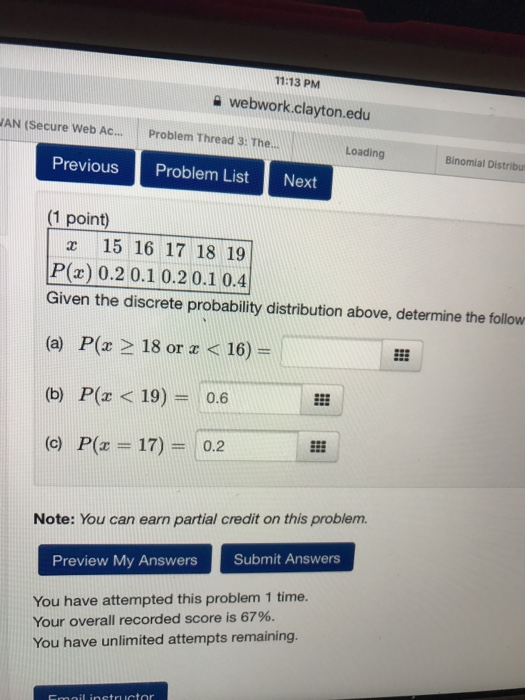 Solved Given the discrete probability distribution above, | Chegg.com