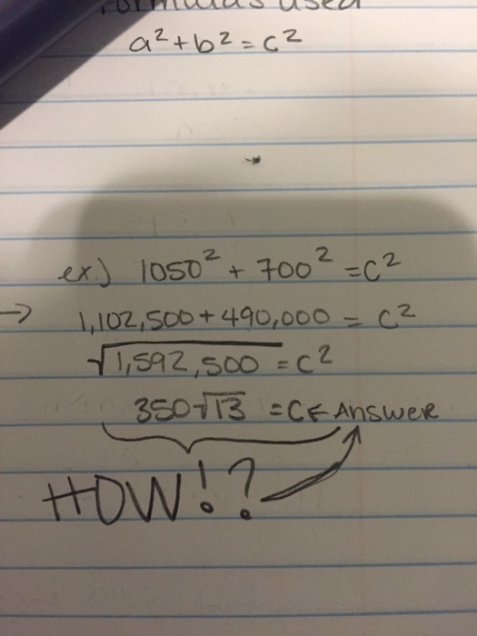 Solved 1050^2 + 700^2 = C^2 1, 102, 500 + 490,000 = c^2 | Chegg.com