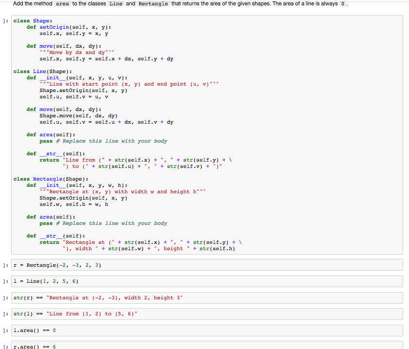 Solved Add the method area to the classes Line and Rectangle | Chegg.com