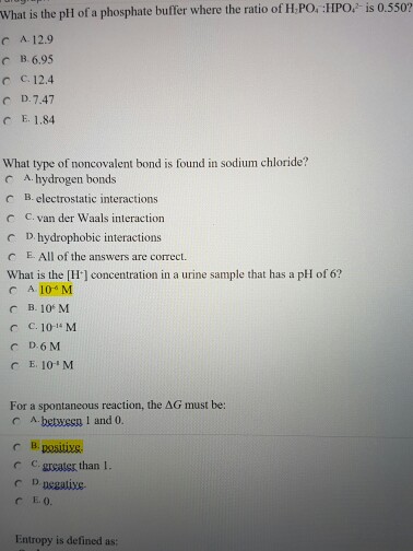 Solved What is the pH of a phosphate buffer where the ratio | Chegg.com