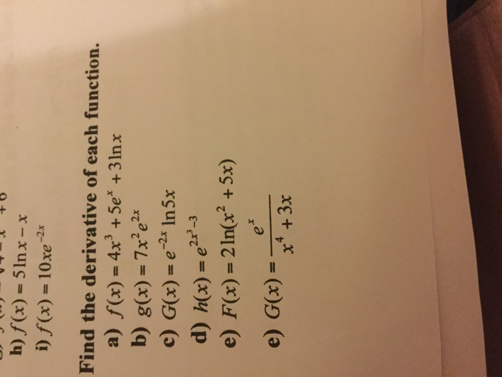 find the derivative of e power 2x log 3 x 4