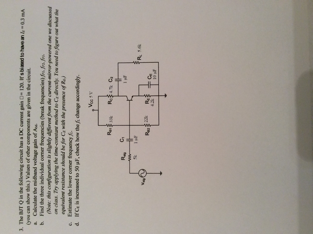 Solved The BJT Q in the following circuit has a DC current | Chegg.com