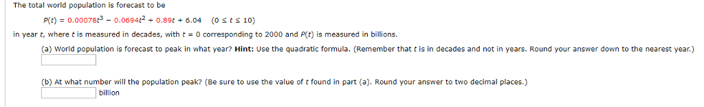 Solved The total world population is forecast to be P(e) | Chegg.com