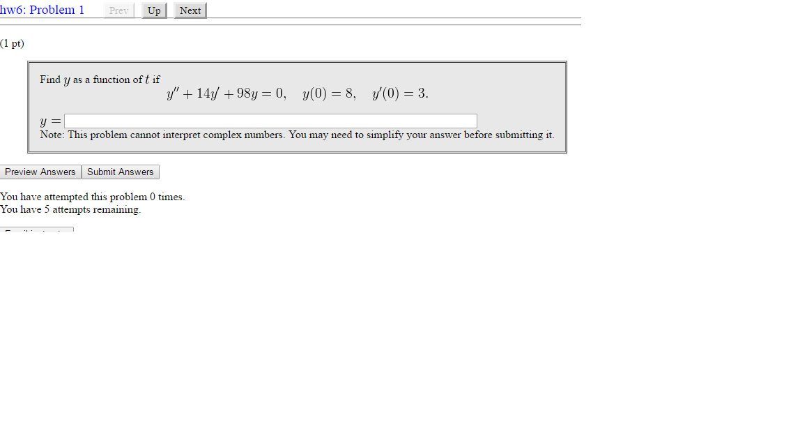 Solved Find y as a function of t if y