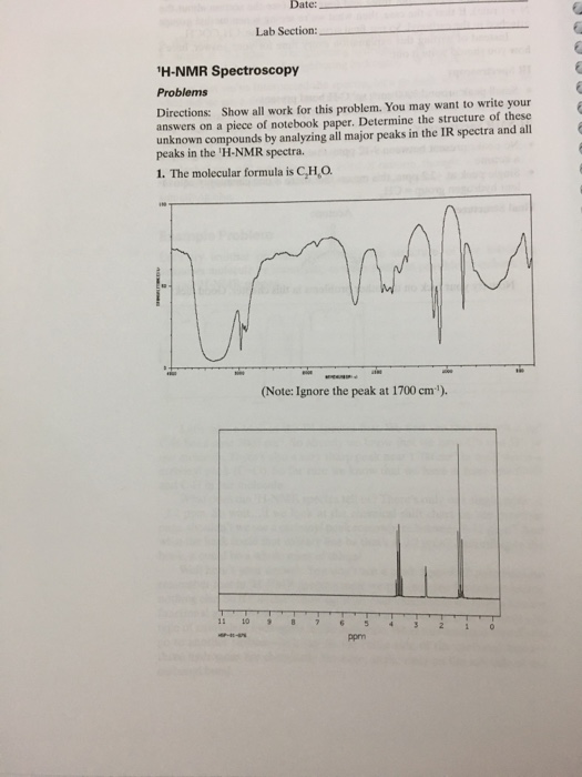 Solved Date Lab Section 1HNMR Spectroscopy Problems
