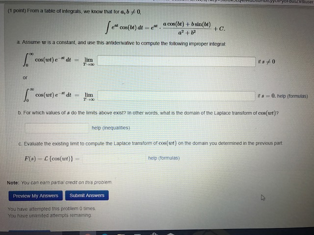 Solved (1 Point) From A Table Or Integrals, We Know That For | Chegg.com