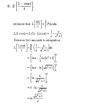 Solved L[1 - cost/t]. we know that L[f(t)/t] = integral_1 | Chegg.com