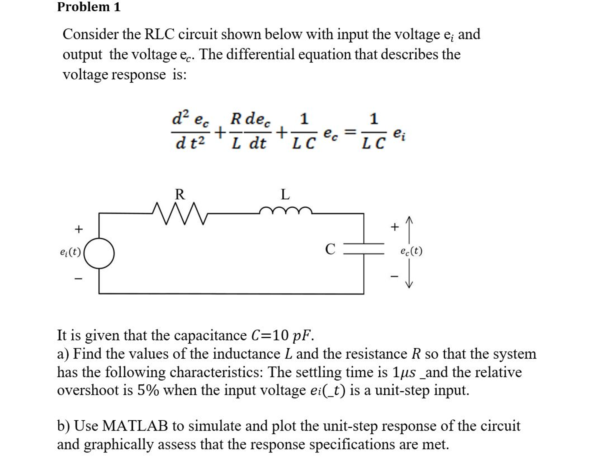 Solved Consider the RLC circuit shown below with input the | Chegg.com