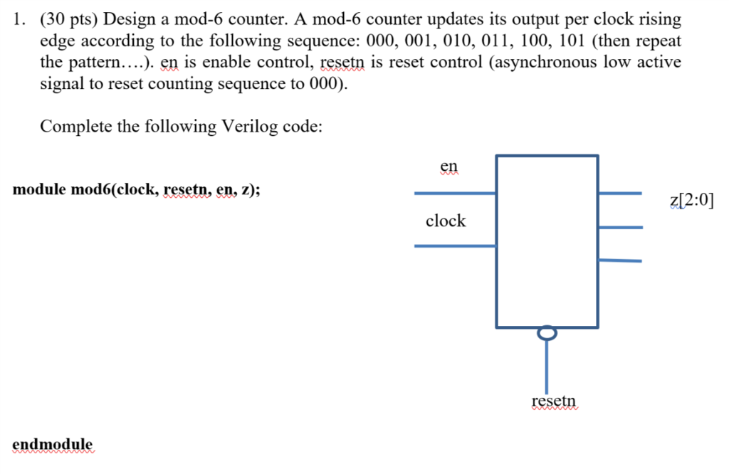 1. (30 pts) Design a mod-6 counter. A mod-6 counter | Chegg.com