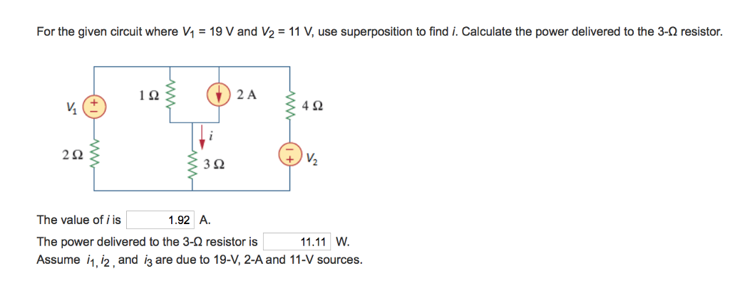 Solved For the given circuit where V1 = 19 V and V 2-11 V, | Chegg.com