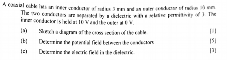 Solved coaxial cable has an inner conductor of radius 3 mm | Chegg.com