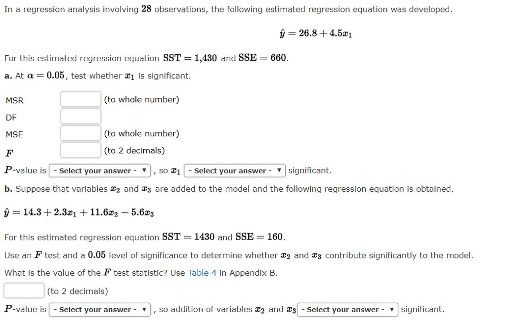 Solved In a regression analysis involving 28 observations, | Chegg.com