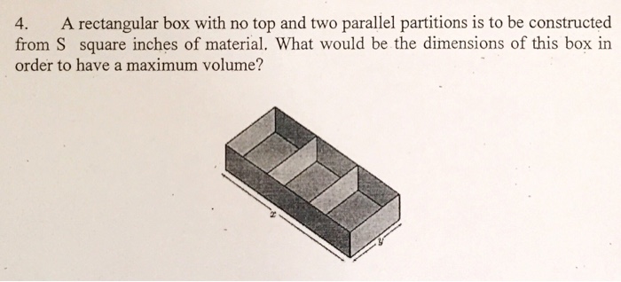 Solved A rectangular box with no top and two parallel | Chegg.com