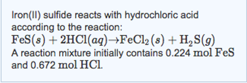 Fes Hcl Fecl2 H2s Balanced Equation