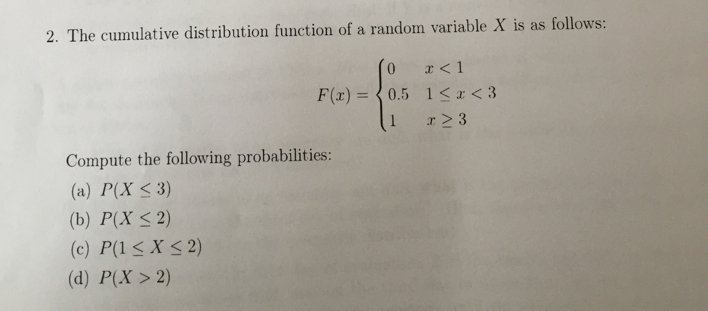 Solved The cumulative distribution function of a random | Chegg.com