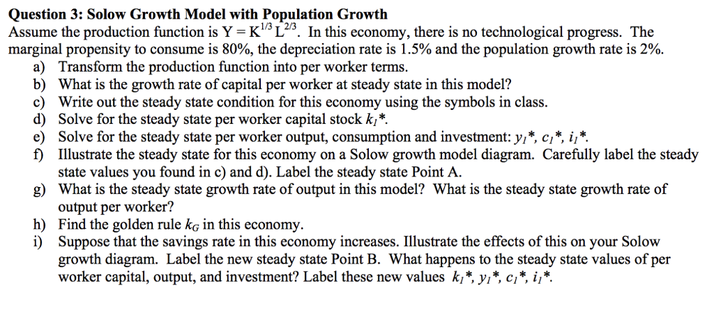 Solved Question 3: Solow Growth Model with Population Growth | Chegg.com
