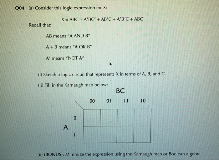 Solved Q04. (a) Consider This Logic Expression For X: X- ABC | Chegg.com