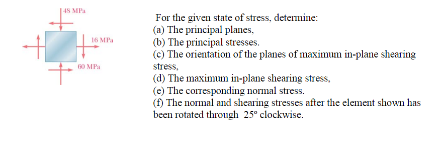 For The Given State Of Stress, Determine: (a) The | Chegg.com