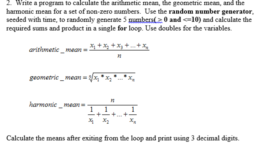 arithmetic mean geometric mean and harmonic mean calculator