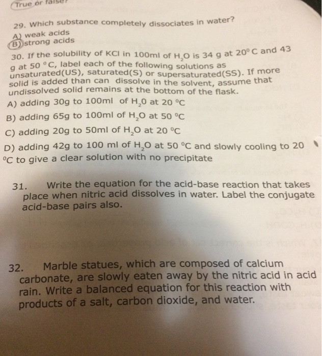 Solved Which substance completely dissociates in water? A) | Chegg.com