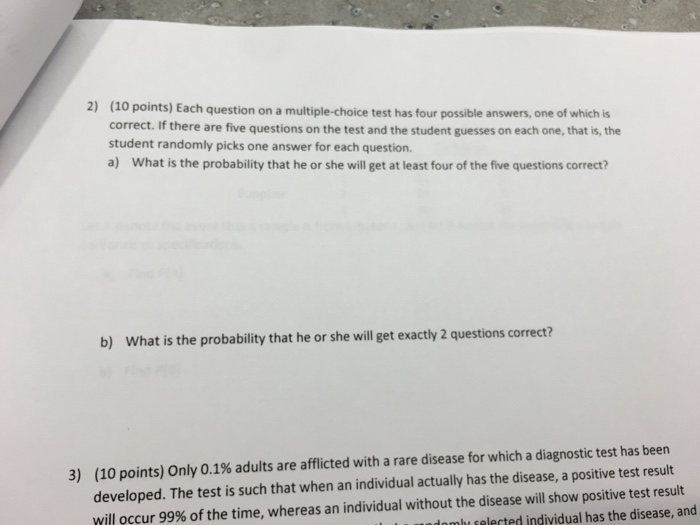 Solved Each question on a multiplechoice test has four